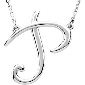Sterling Silver Script Initial P 16" Necklace