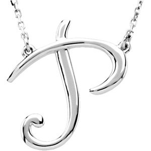 14K White Script Initial P 16