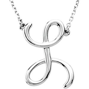 Sterling Silver Script Initial L 16" Necklace