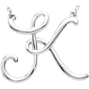 14K White Script Initial K 16 Necklace