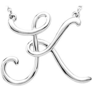 Sterling Silver Script Initial K 16" Necklace