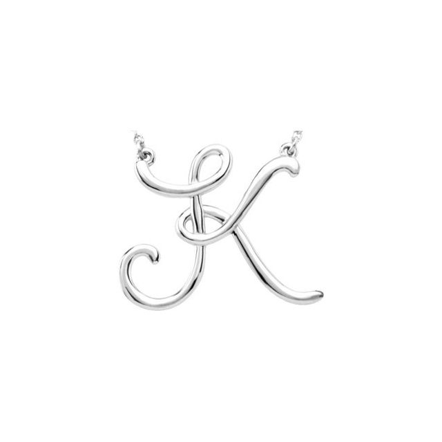 Sterling Silver Script Initial K 16 Necklace