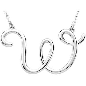 Sterling Silver Script Initial W 16" Necklace