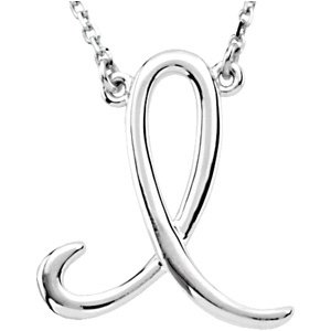 14K White Script Initial I 16" Necklace