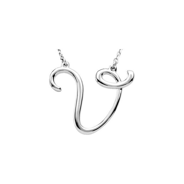 Sterling Silver Script Initial V 16 Necklace