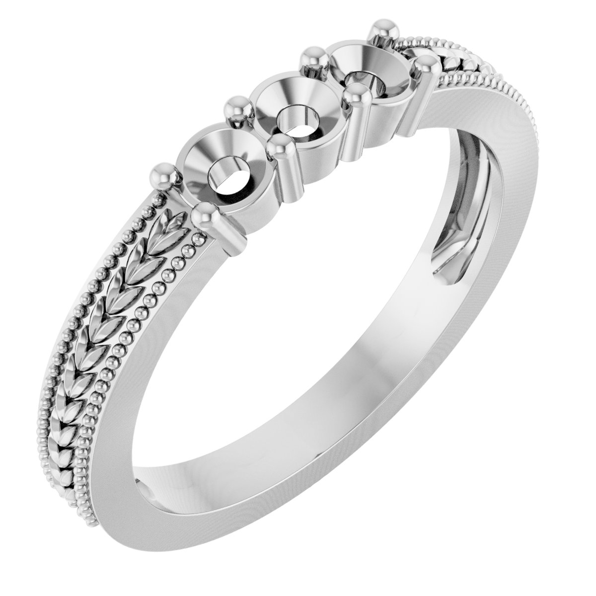 Milgrain Edge Floral Three-Stone Anniversary Band