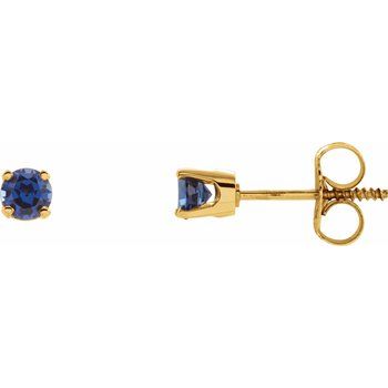 14K Yellow 3 mm Round Imitation Blue Sapphire Youth Birthstone Earrings Ref. 11036051