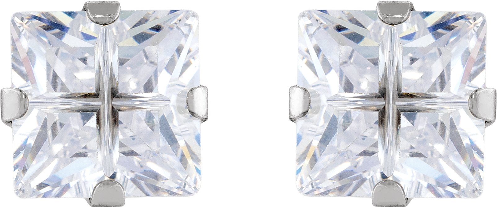 Stainless Steel Square Imitation White Cubic Zirconia Piercing Stud Earrings view 2