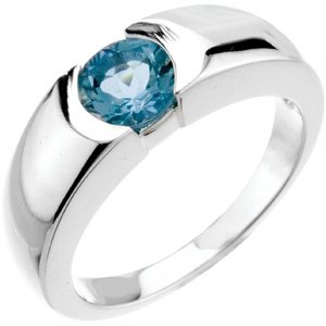 14K White 6 mm Aquamarine Ring