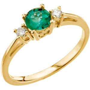 14K Yellow 5.2 mm Round Emerald & .08 CTW Diamond 3-Stone Ring