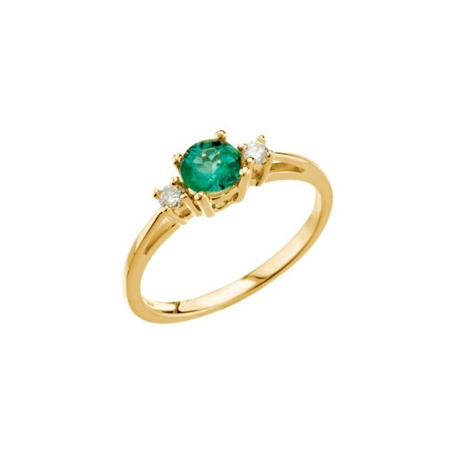 14K Yellow 5.2 mm Natural Emerald & 1/8 CTW Natural Diamond Ring