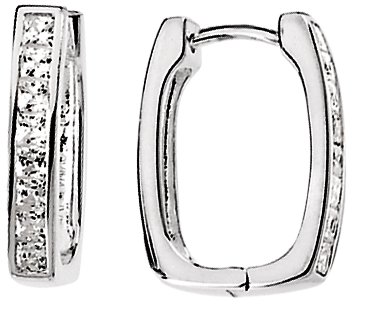 Sterling Silver Imitation Cubic Zirconia Hinged Hoop Earrings