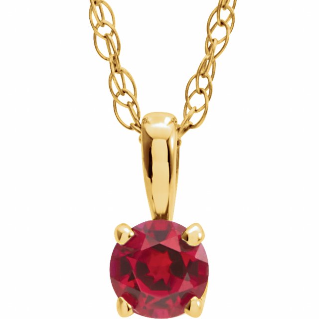 14K Yellow 3 mm Imitation Ruby Youth Solitaire 14