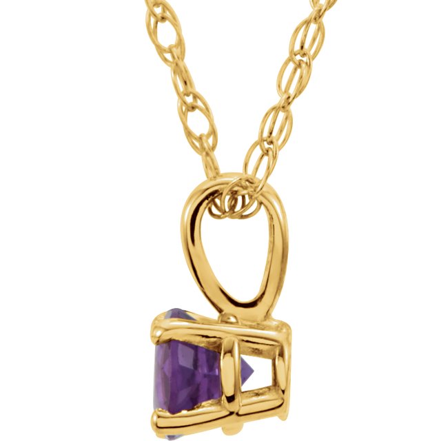 14K Yellow 3 mm Amethyst Youth Solitaire 14 Necklace