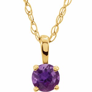 14K Yellow 3 mm Amethyst Youth Solitaire 14" Necklace