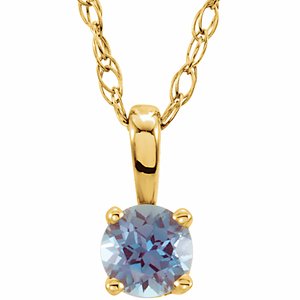 14K Yellow 3 mm Imitation Alexandrite Youth Solitaire 14" Necklace