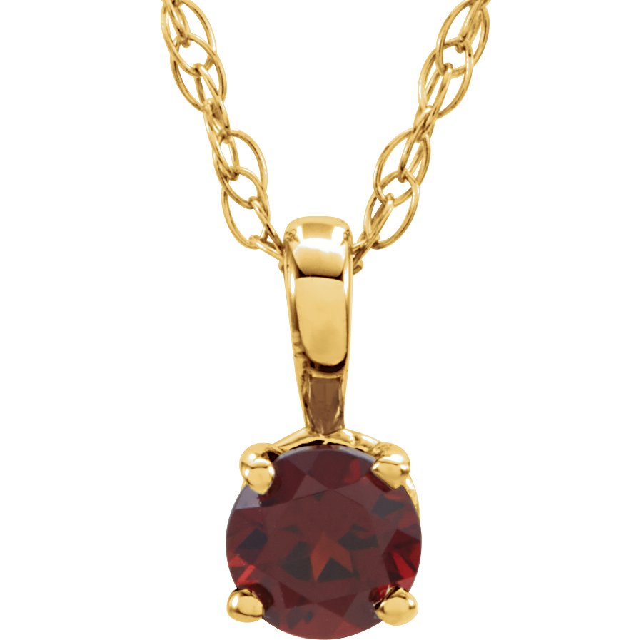 14K Yellow 3 mm Natural Mozambique Garnet Youth Solitaire 14 Necklace