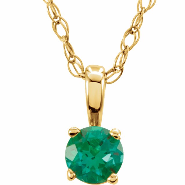 14K Yellow 3 mm Imitation Emerald Youth Solitaire 14" Necklace