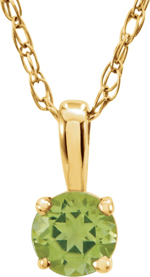 14K Yellow 3 mm Imitation Peridot Youth Solitaire 14 Necklace