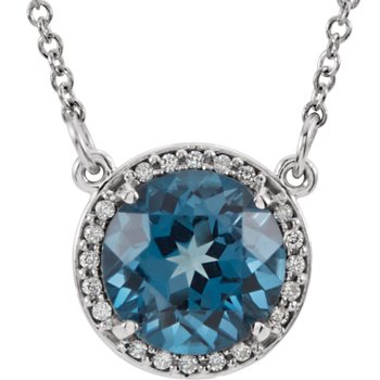 Platinum 6 mm Round London Blue Topaz and .04 CTW Diamond 16 inch Necklace Ref 13127125