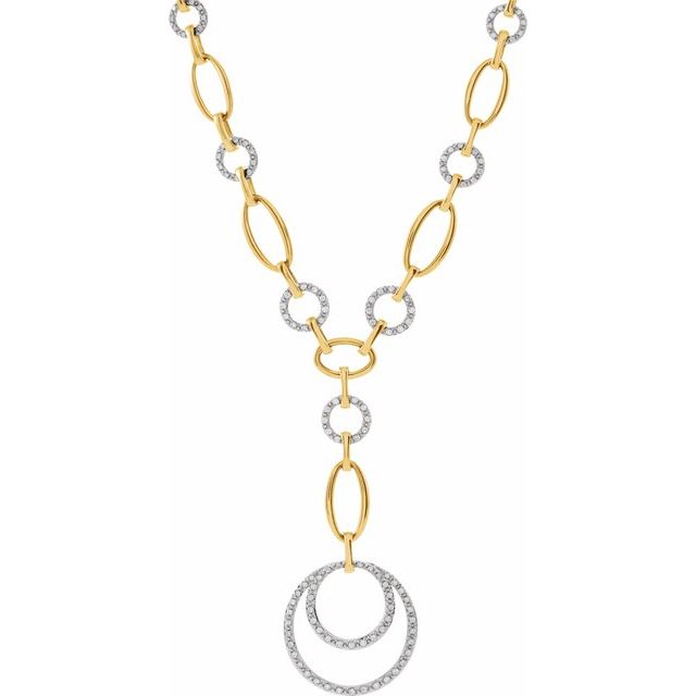 14K Yellow & 14K White 5/8 CTW Diamond 16 Necklace with 2 Drop