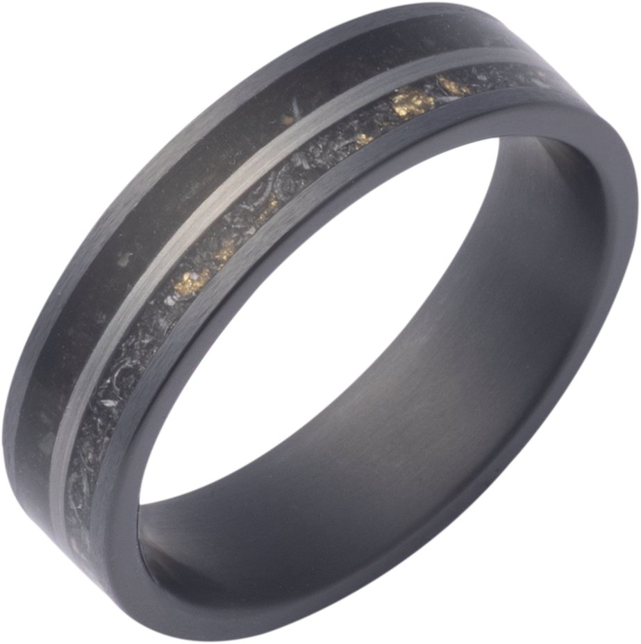 Crushed Megalodon, Meteorite & Yellow Gold Inlay Comfort-Fit Flat Band