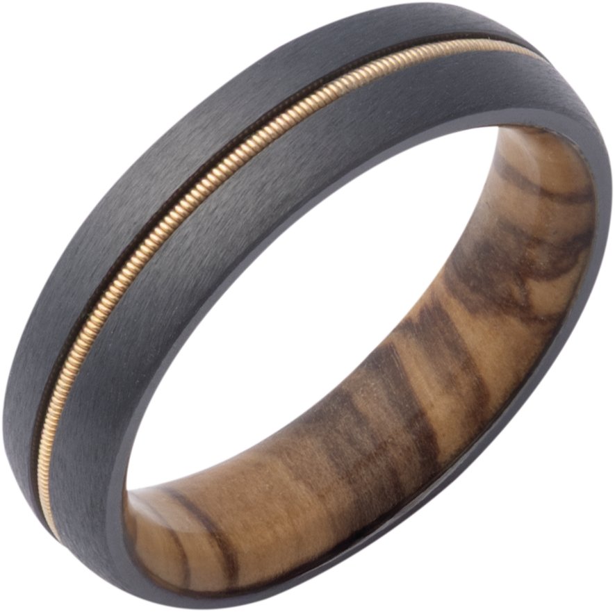 Guitar String Inlay & Olive Wood Interior Sleeve Comfort-Fit Half-Round Band