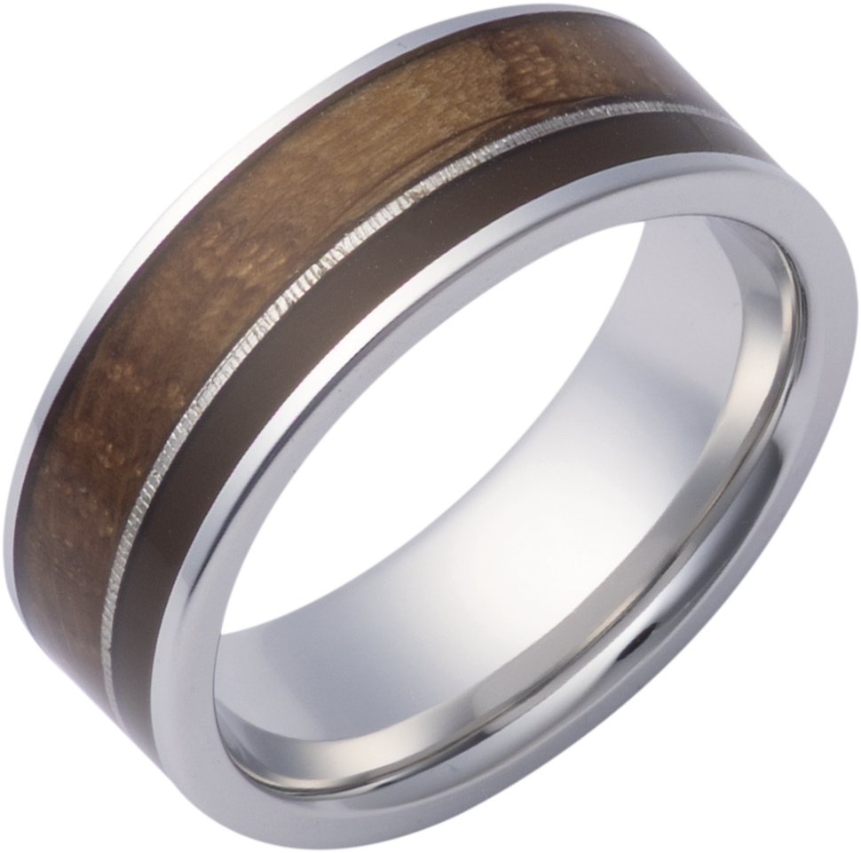 Whiskey Barrel Wood, Stippled Cobalt & Brown Epoxy Inlay Comfort-Fit Flat Band