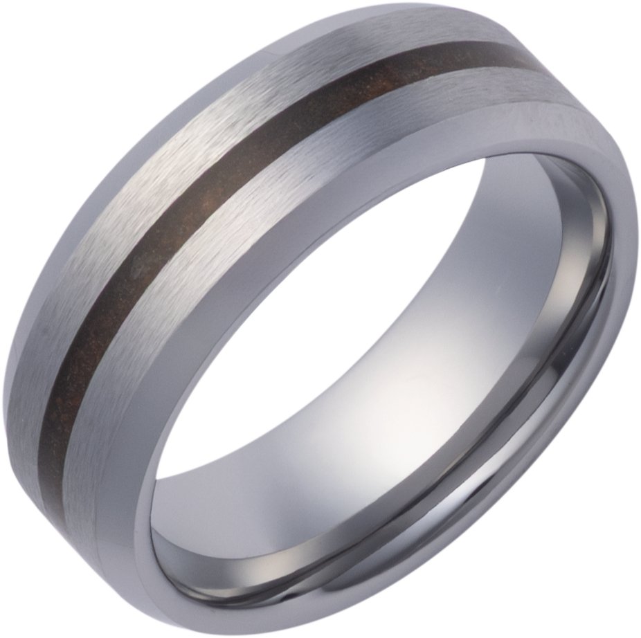 Crushed Red Dino Inlay Comfort-Fit Beveled-Edge Band with Satin Finish