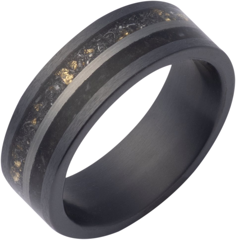 Crushed Megalodon, Meteorite & Yellow Gold Inlay Comfort-Fit Flat Band