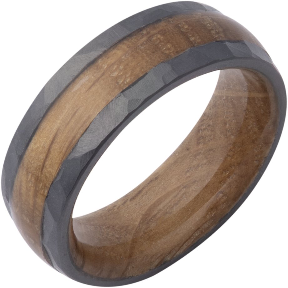 Whiskey Barrel Wood Inlay & Interior Sleeve Comfort-Fit Half-Round Band