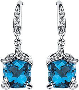 Genuine Swiss Blue Topaz and Diamond Earrings 7 x 7mm .06 CTW Ref 822060