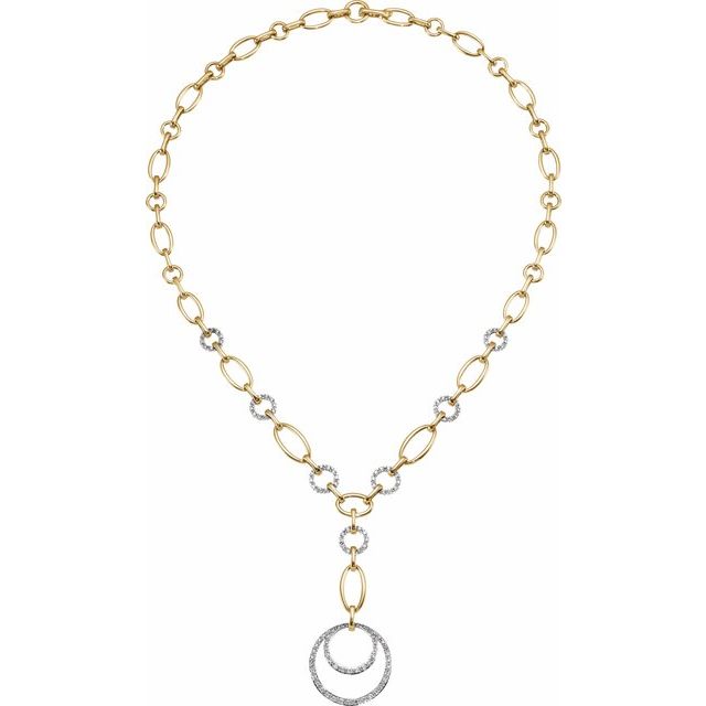 14K Yellow & 14K White 5/8 CTW Diamond 16 Necklace with 2 Drop