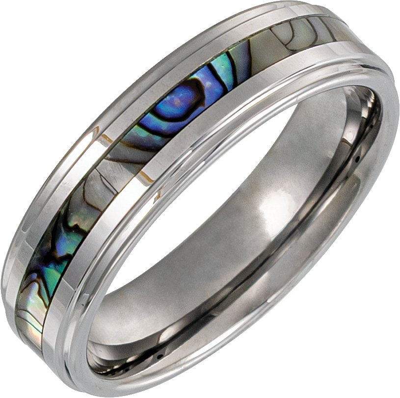 Mother of Pearl Inlay Comfort-Fit Stepped-Edge Band