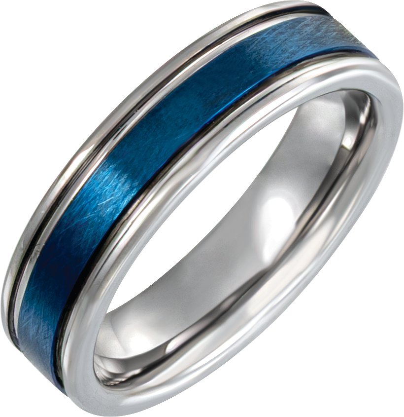 Beveled-Edge Grooved Inlay Comfort-Fit Band with Ice Finish