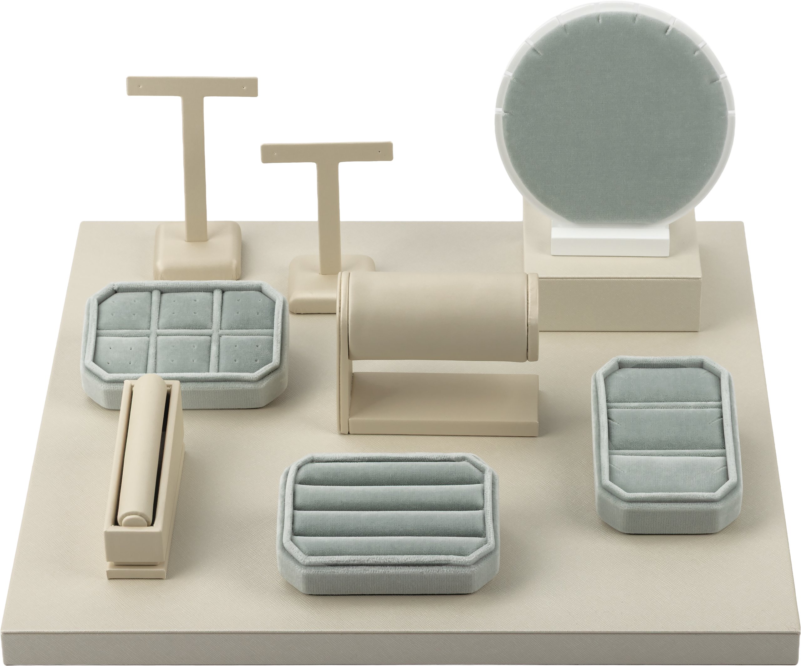 Moon Glow Leatherette & Sea Glass Velvet 10-Piece Display Set