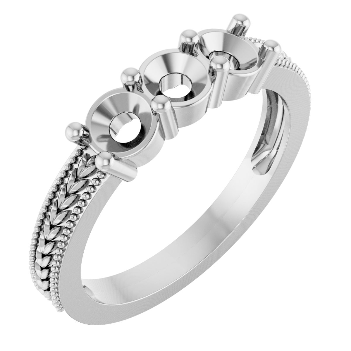 Milgrain Edge Floral Three-Stone Anniversary Band