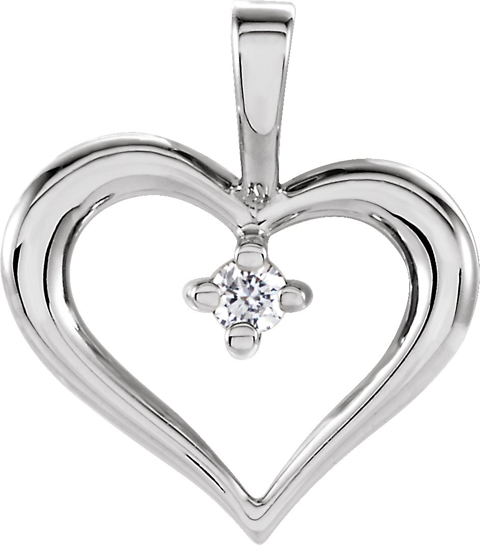 14K White .02 CT Natural Diamond Heart Pendant