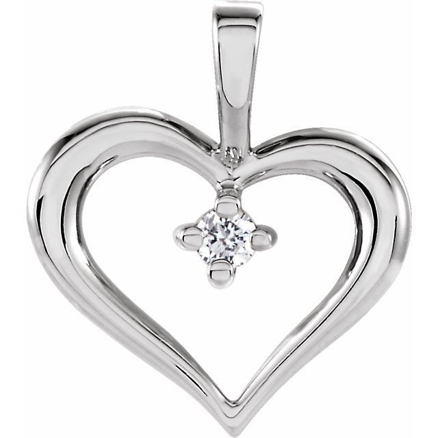 14K White .02 CT Natural Diamond Heart Pendant