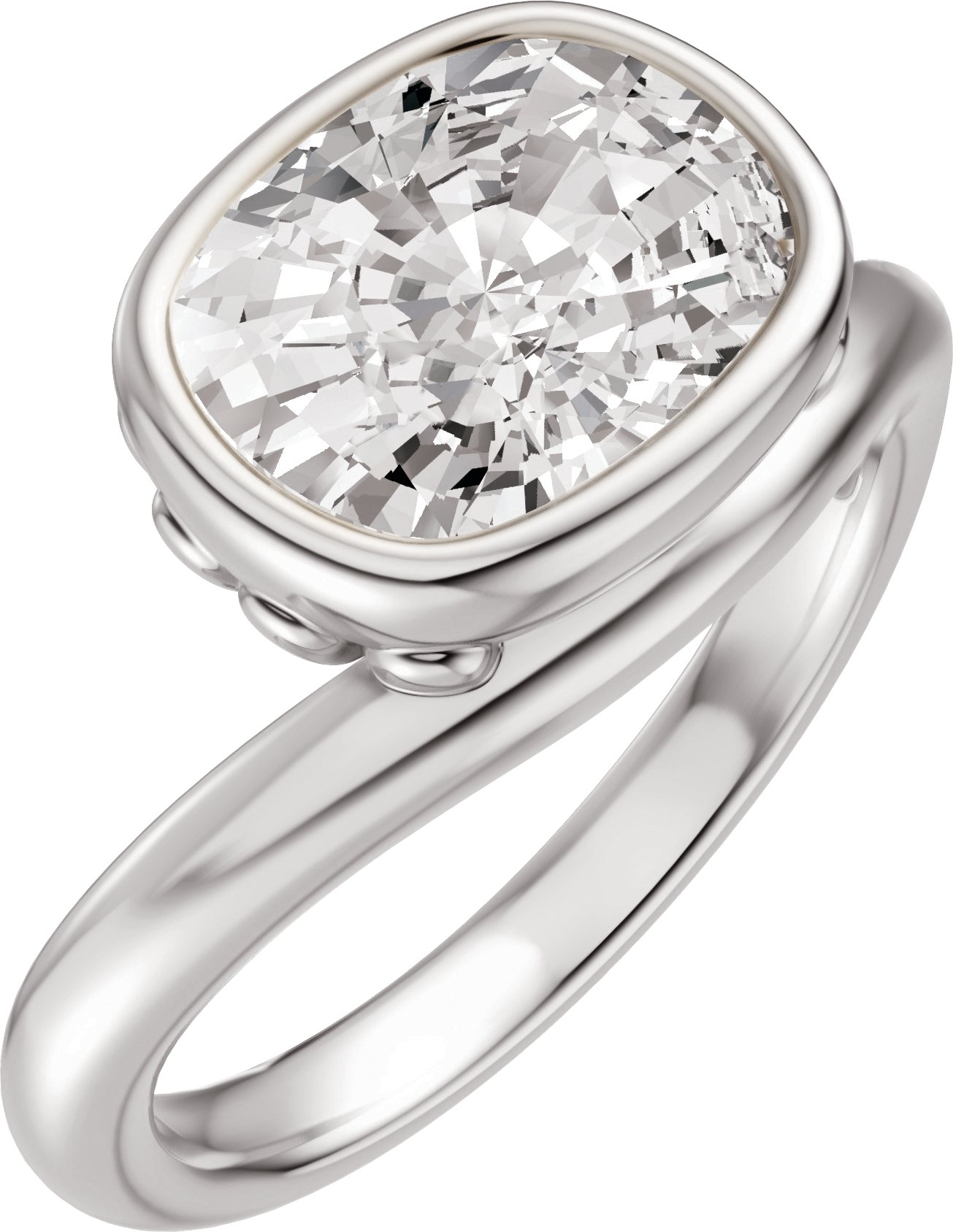 Bezel-Set Solitaire Asymmetric Engagement Ring or Band