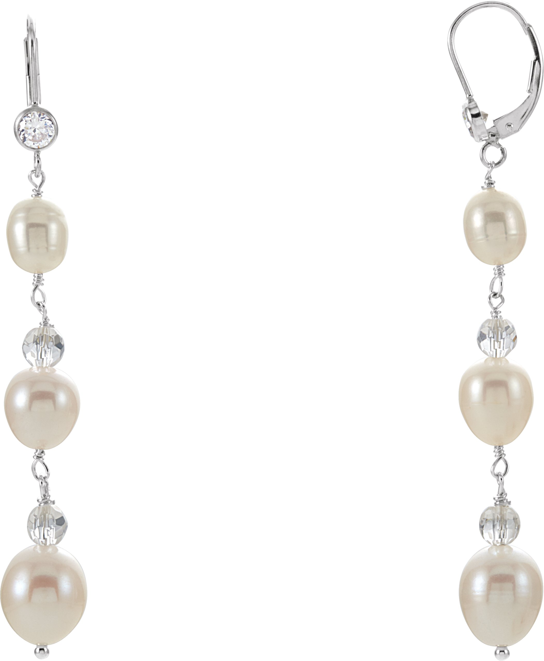 Sterling Silver Cultured White Freshwater Pearl & Imitation Cubic Zirconia Earrings