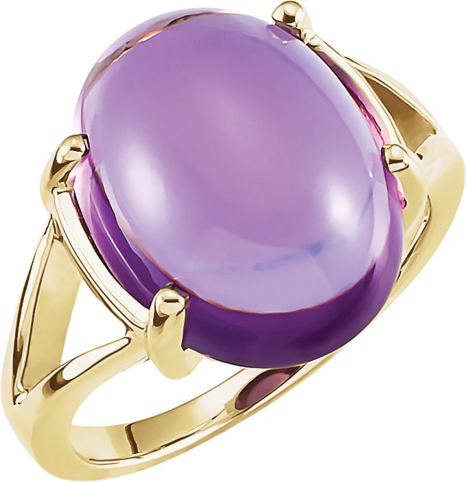 14K Yellow Natural Amethyst Cabochon Ring