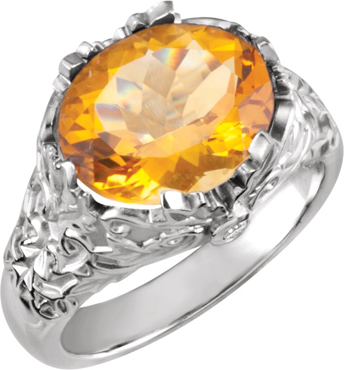 Citrine & Diamond Accented Leaf Design Ring