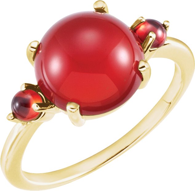 14K Yellow Carnelian and Mozambique Garnet Three Stone Ring Ref 2987440