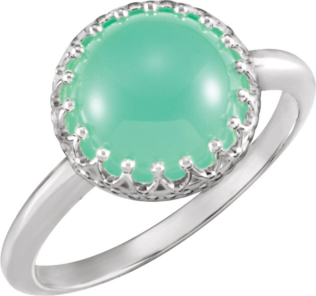 Sterling Silver 10 mm Natural Green Chrysoprase Crown Cabochon Ring