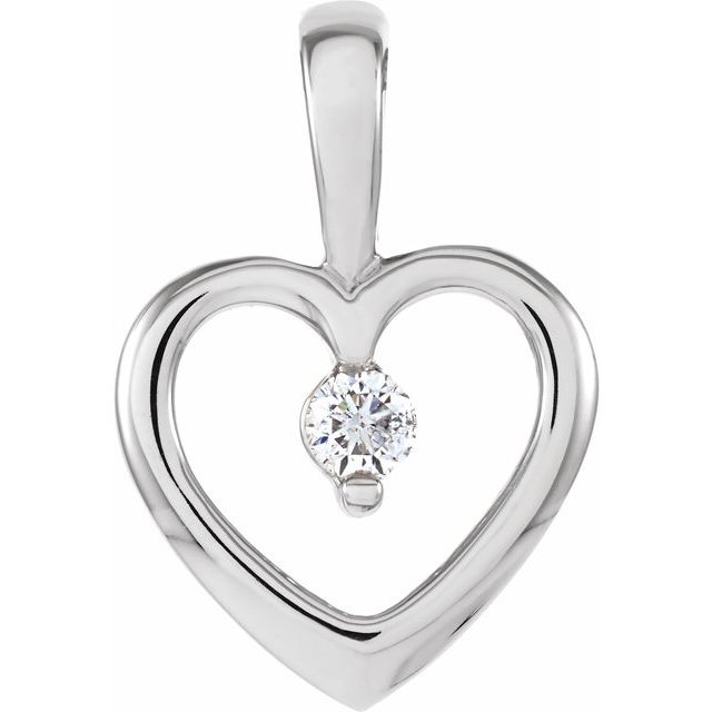 14K White .07 CT Natural Diamond Heart Pendant