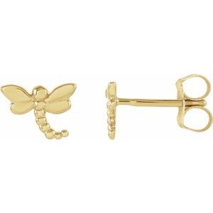 14K Yellow Dragonfly Earrings 