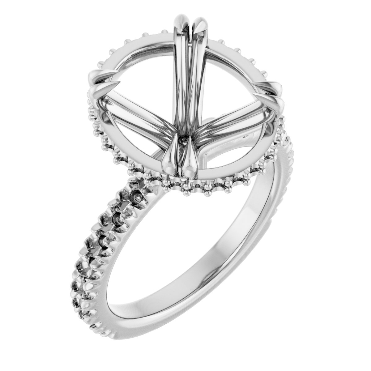 Double-Claw Hidden Halo-Style Engagement Ring