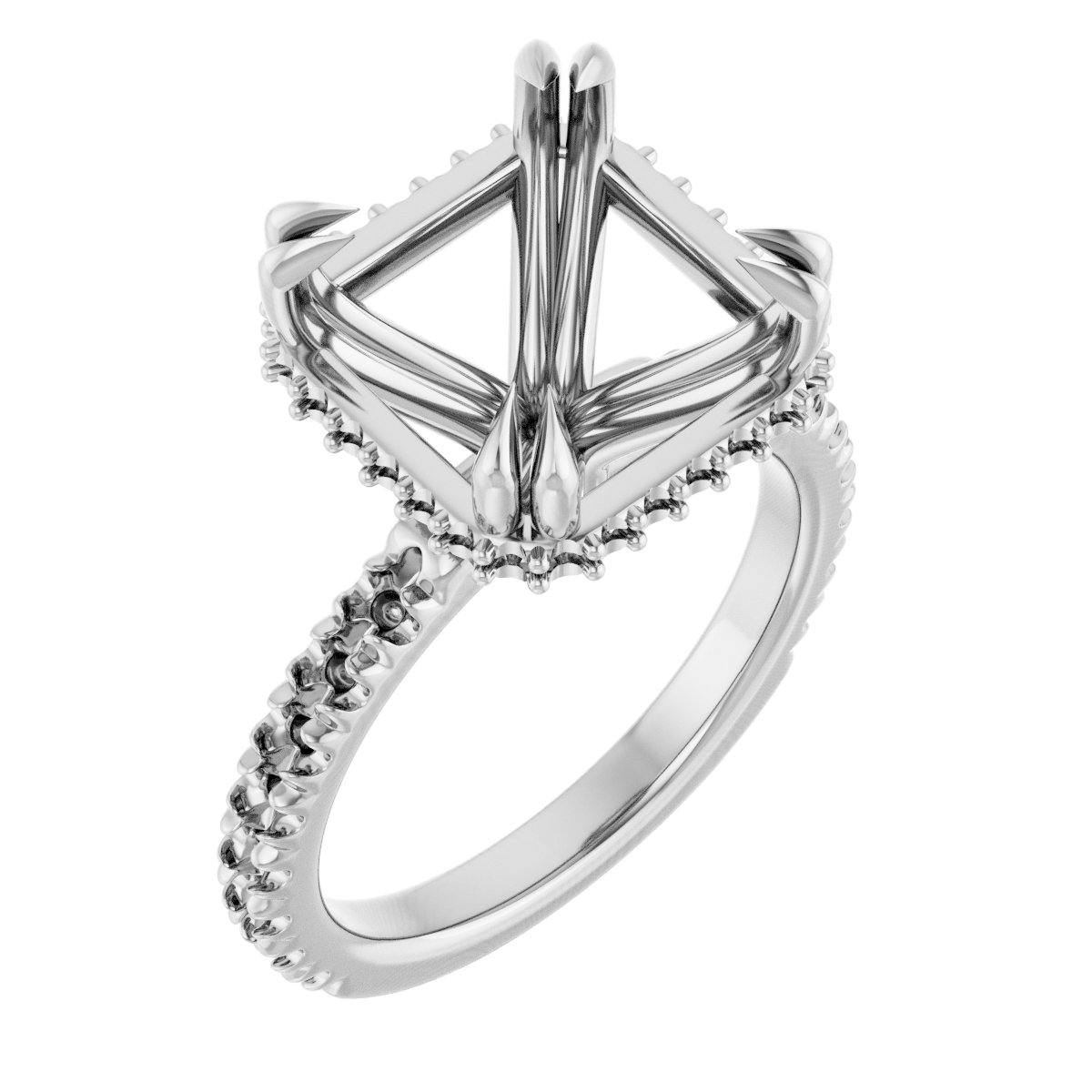 Double-Claw Hidden Halo-Style Engagement Ring