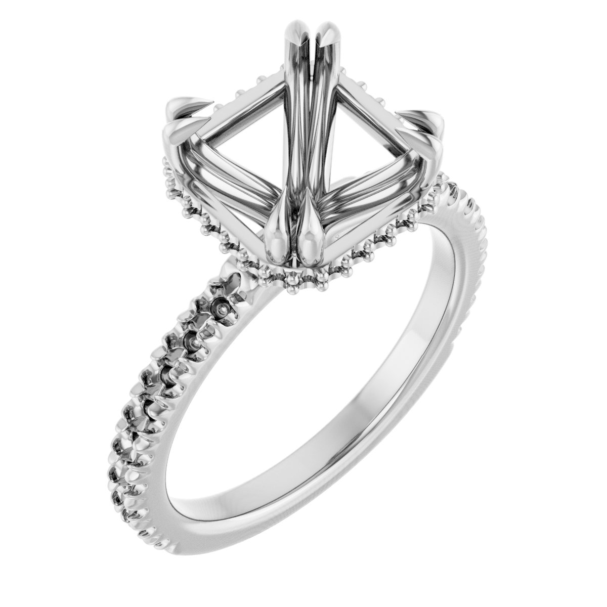 Double-Claw Hidden Halo-Style Engagement Ring